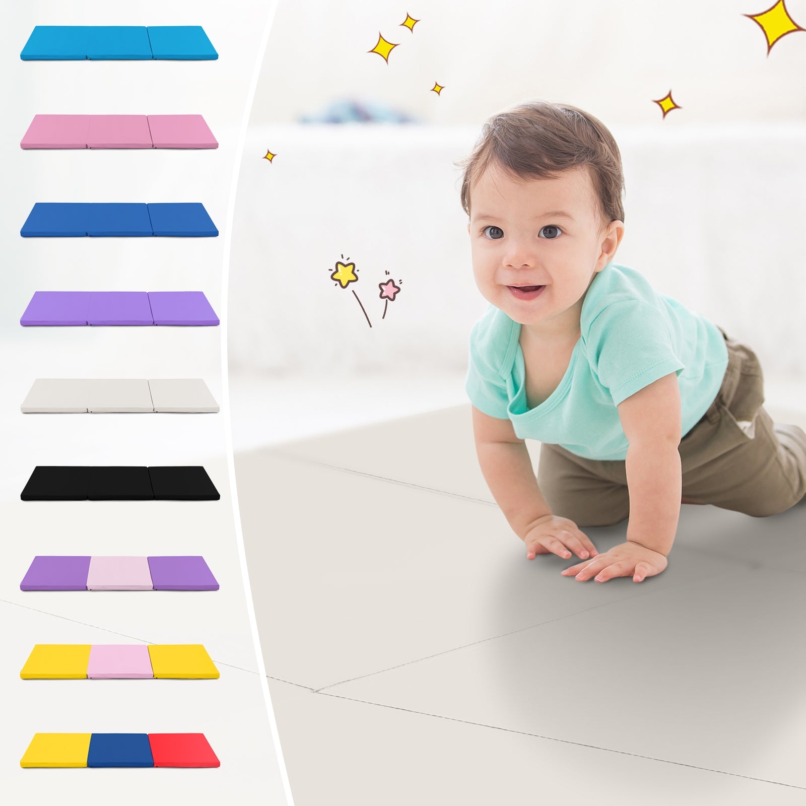 6 x 2 FT Tri-Fold Gym Mat, Handles, Removable Cover, Light Gray Yoga & Gym Mats at Gallery Canada