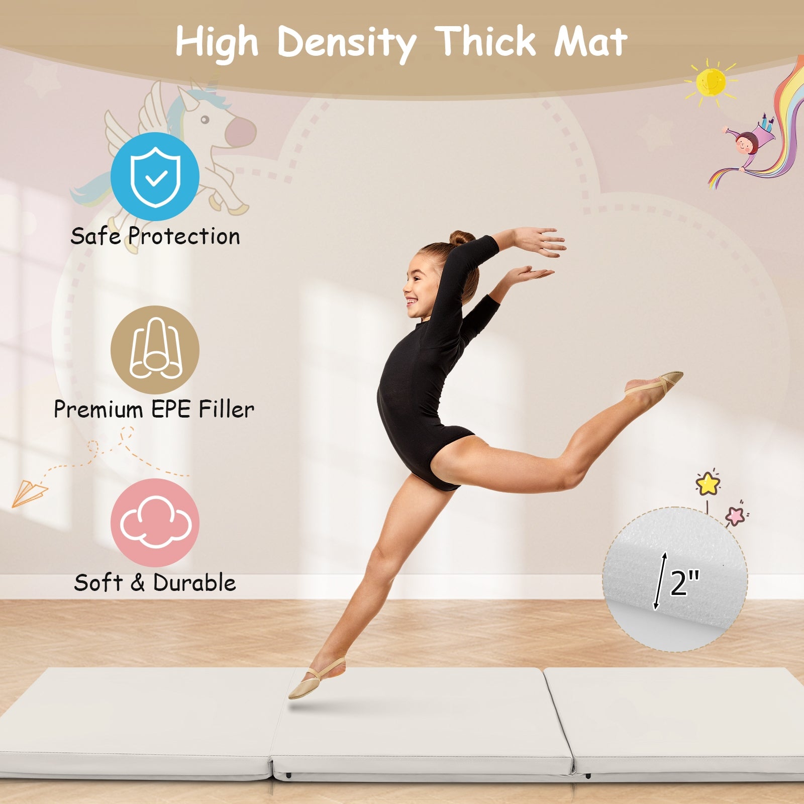 6 x 2 FT Tri-Fold Gym Mat, Handles, Removable Cover, Light Gray Yoga & Gym Mats at Gallery Canada