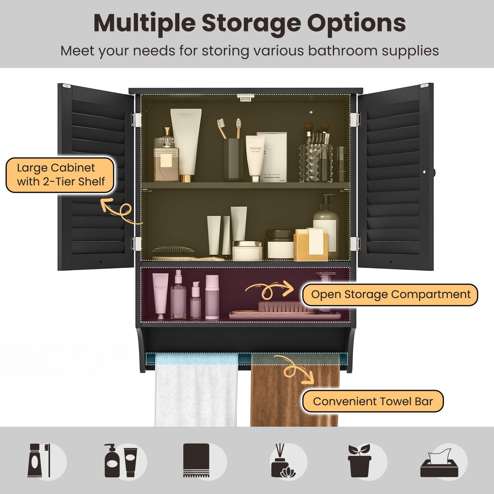 2-Doors Wall-Mounted Medicine Cabinet, Black Wall Cabinets at Gallery Canada