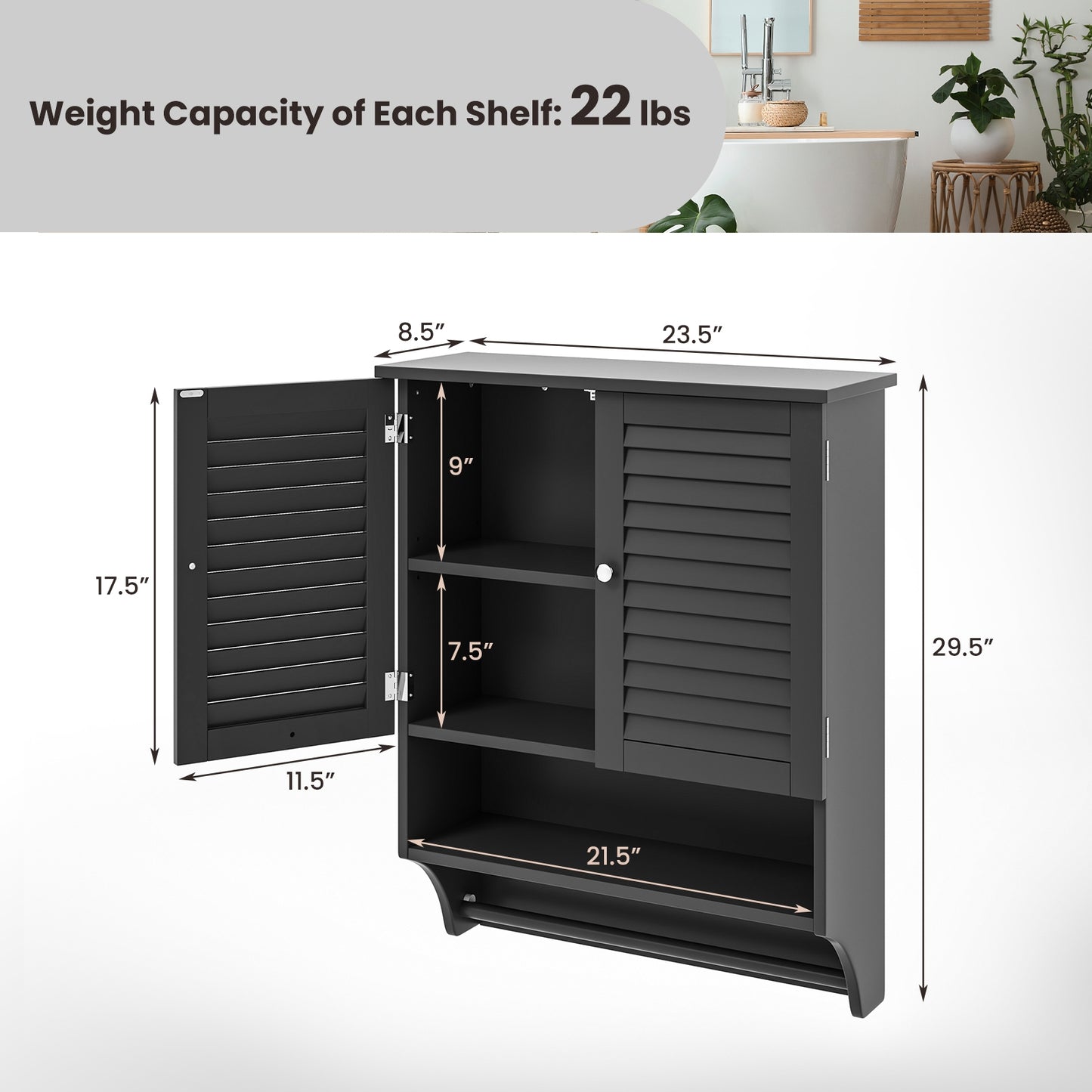 2-Doors Wall-Mounted Medicine Cabinet, Black Wall Cabinets at Gallery Canada