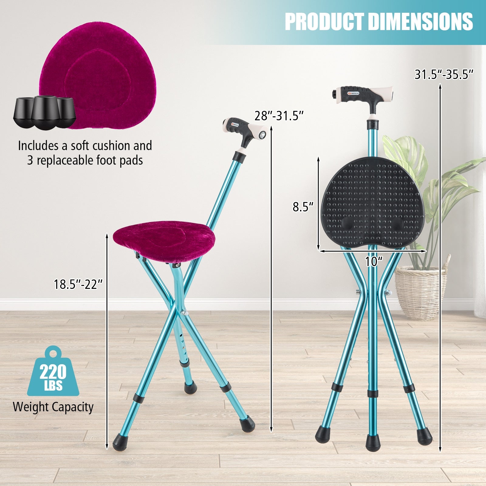 Lightweight Adjustable Folding Cane Seat, Blue Walkers & Rollators at Gallery Canada