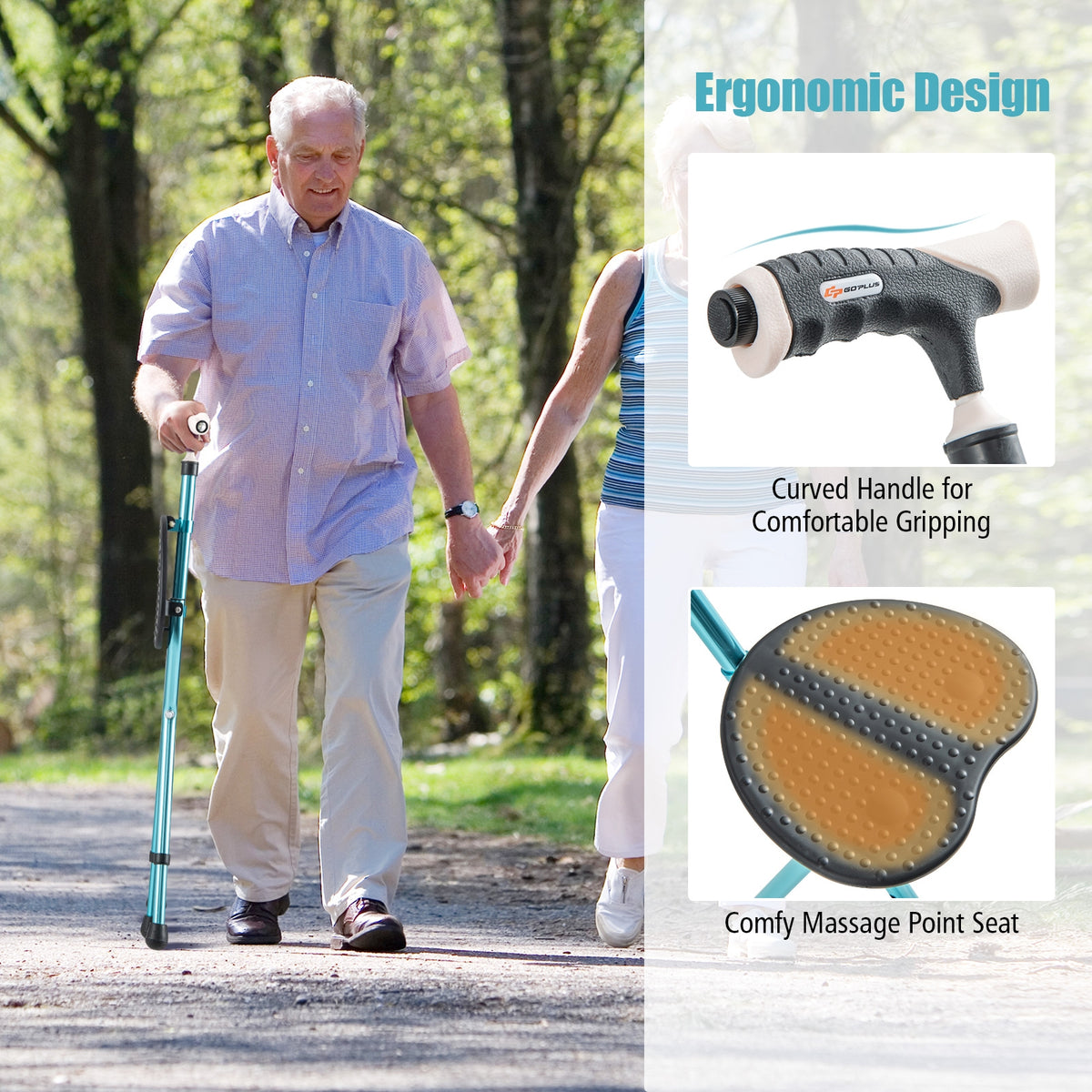 Lightweight Adjustable Folding Cane Seat, Blue Walkers & Rollators at Gallery Canada