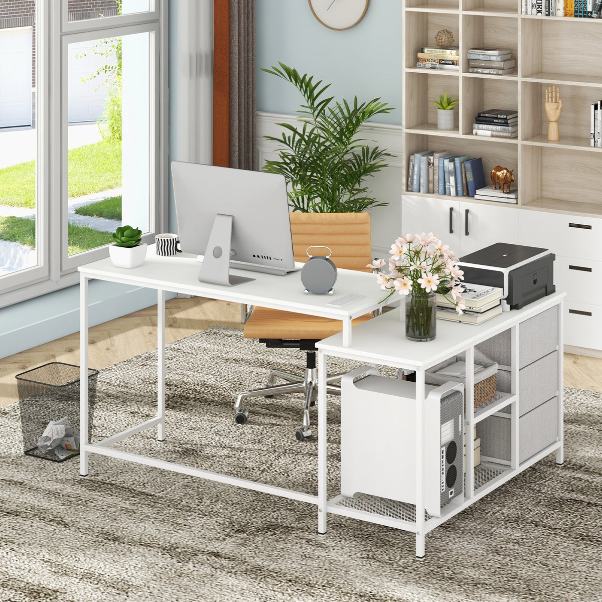L-Shaped Computer Desk With Power Outlet, White L-Shaped Desks at Gallery Canada