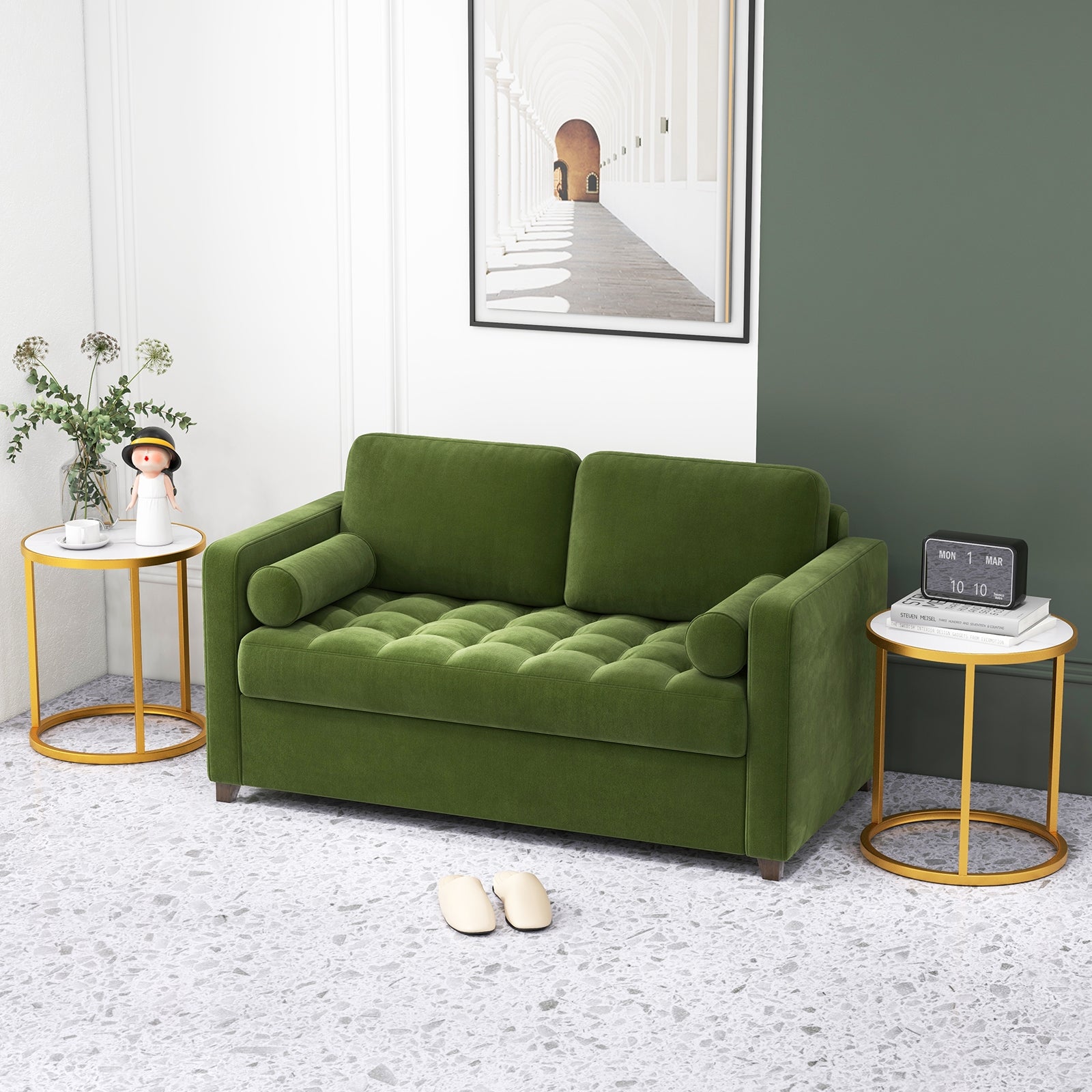 Marble Top Round Side Table, 16-Inch, Golden Metal Frame, 2 Pieces End & Side Tables at Gallery Canada
