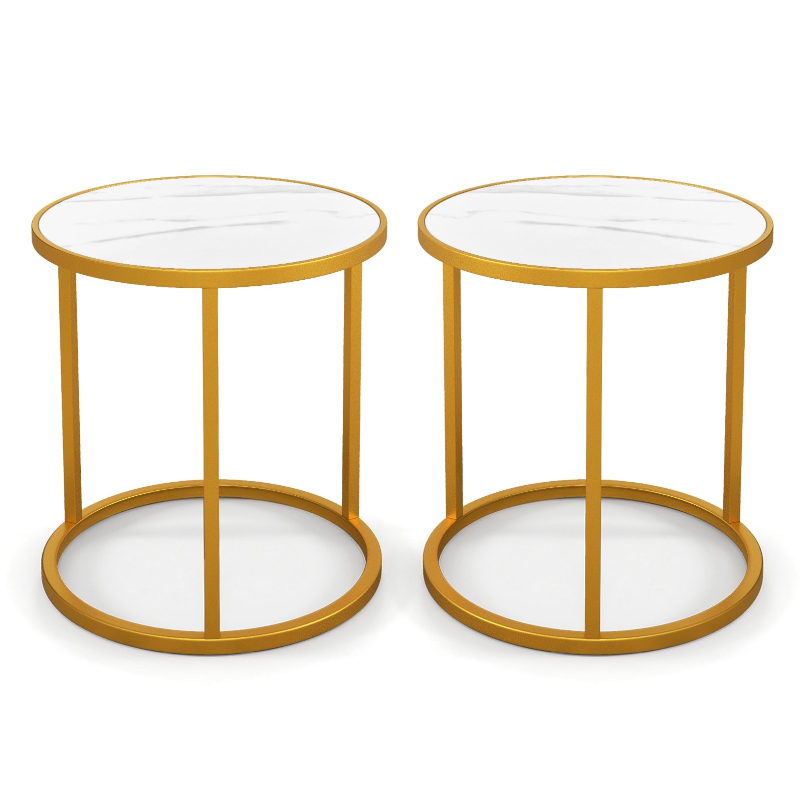 Marble Top Round Side Table, 16-Inch, Golden Metal Frame, 2 Pieces End & Side Tables Golden at Gallery Canada