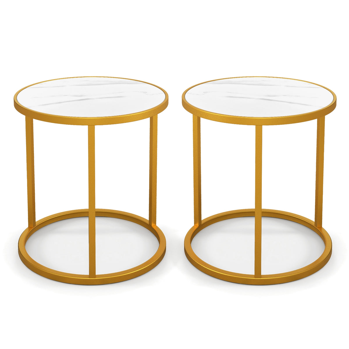 Marble Top Round Side Table, 16-Inch, Golden Metal Frame, 2 Pieces End & Side Tables Golden at Gallery Canada