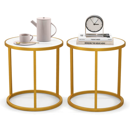 Marble Top Round Side Table, 16-Inch, Golden Metal Frame, 2 Pieces End & Side Tables at Gallery Canada