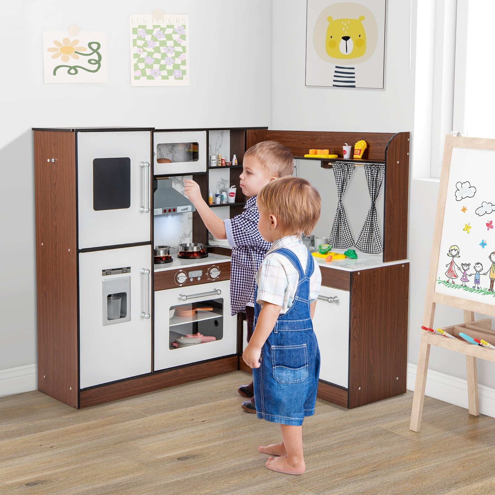 Wooden Corner Play Kitchen With Water Circulation, Lights, Brown Play Kitchen Sets at Gallery Canada