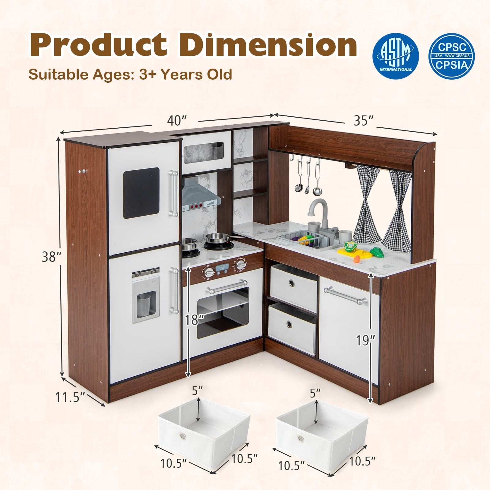 Wooden Corner Play Kitchen With Water Circulation, Lights, Brown Play Kitchen Sets at Gallery Canada