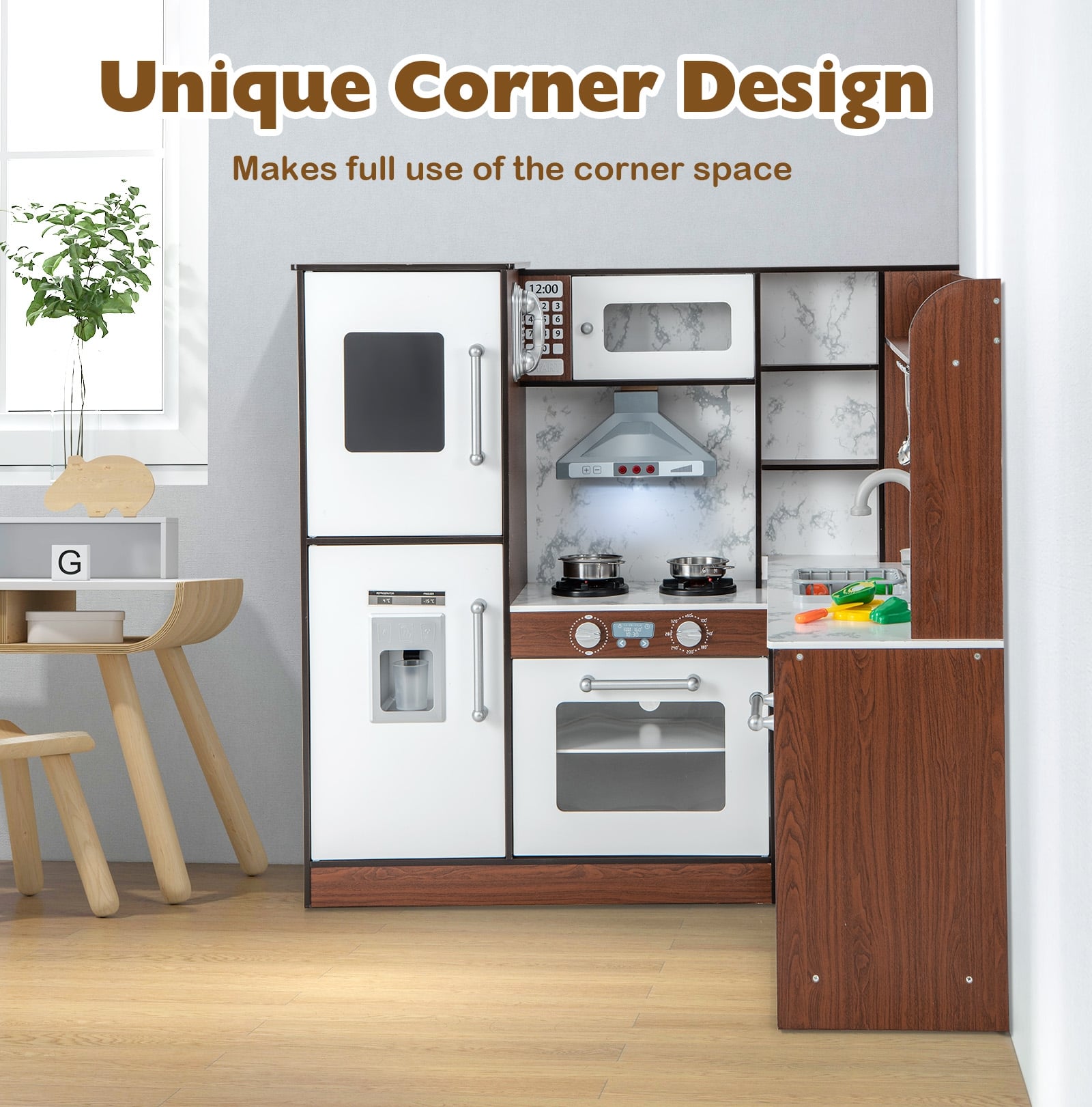 Wooden Corner Play Kitchen With Water Circulation, Lights, Brown Play Kitchen Sets at Gallery Canada