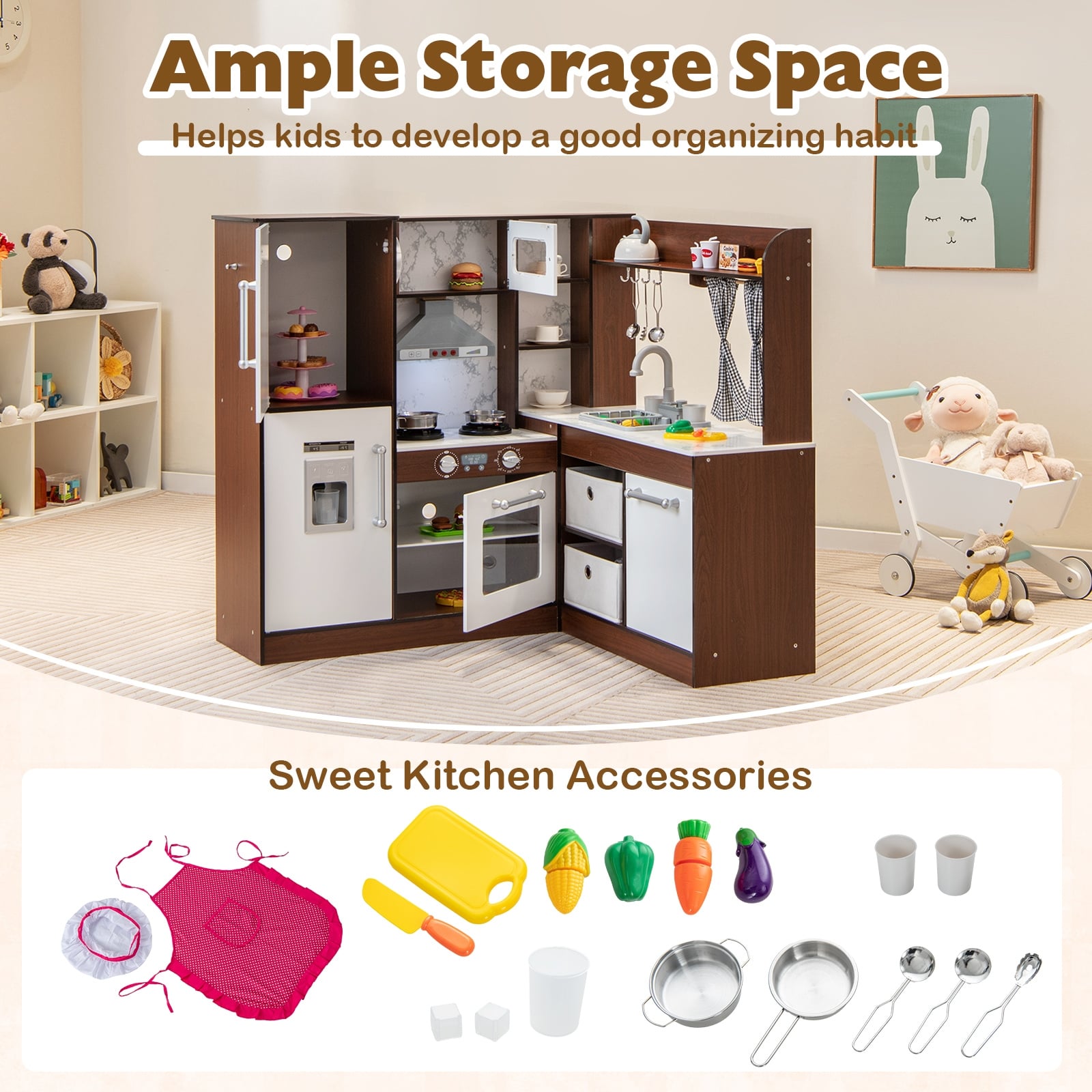 Wooden Corner Play Kitchen With Water Circulation, Lights, Brown Play Kitchen Sets at Gallery Canada