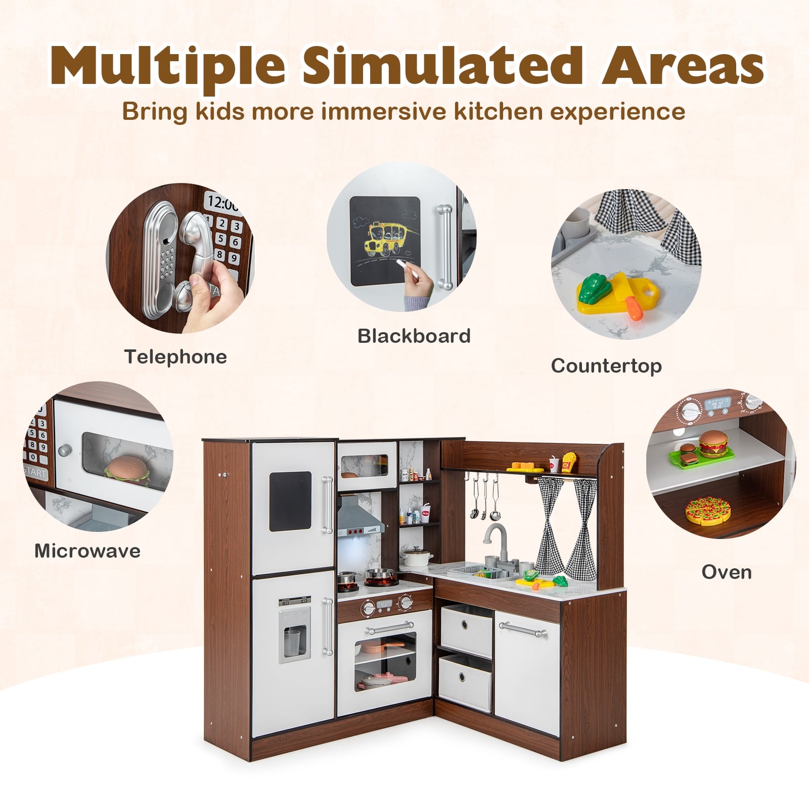 Wooden Corner Play Kitchen With Water Circulation, Lights, Brown Play Kitchen Sets at Gallery Canada