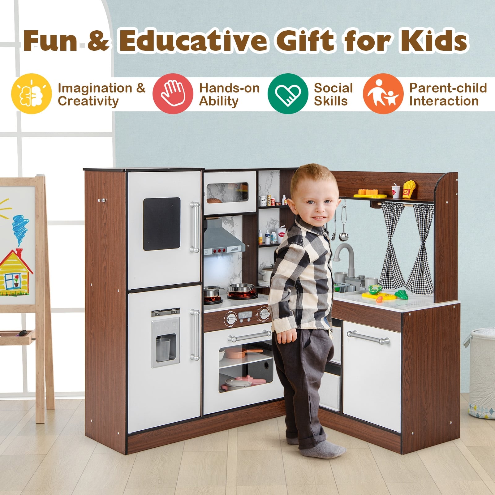 Wooden Corner Play Kitchen With Water Circulation, Lights, Brown Play Kitchen Sets at Gallery Canada