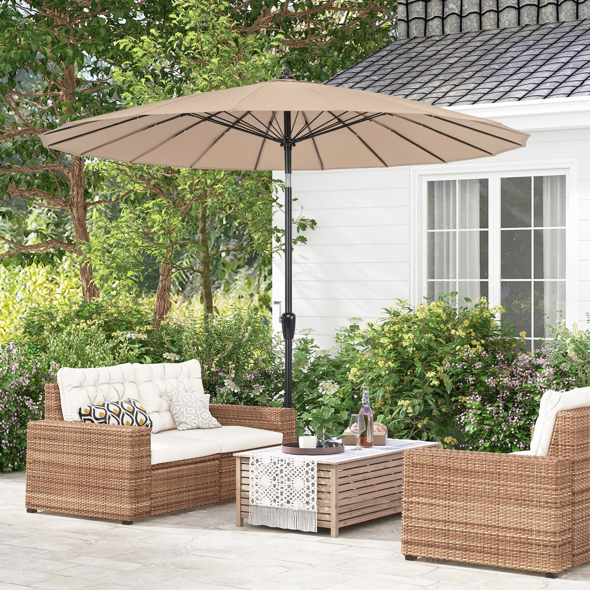 9 Feet Round Patio Umbrella, 18 Fiberglass Ribs, Tan Outdoor Umbrellas at Gallery Canada