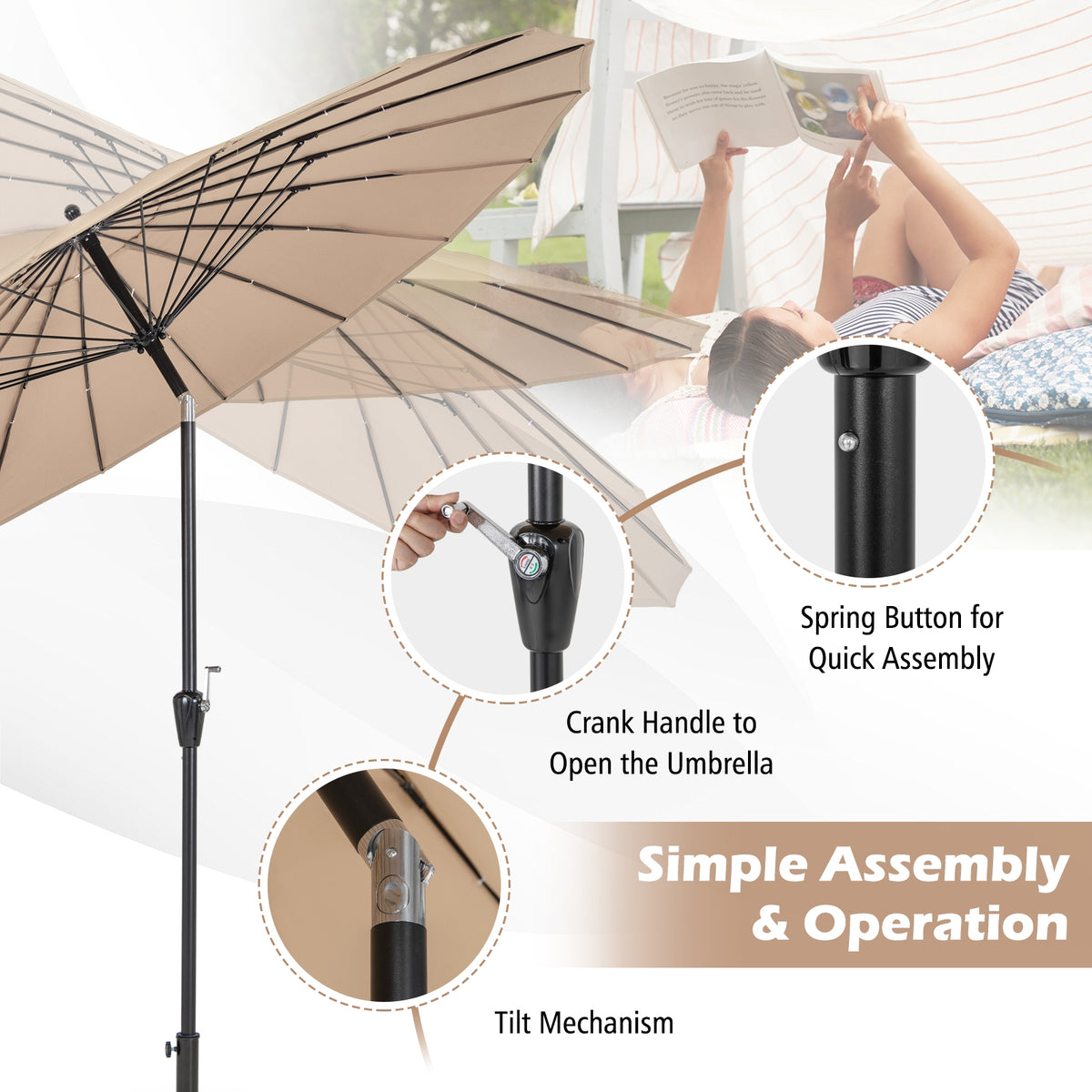 9 Feet Round Patio Umbrella, 18 Fiberglass Ribs, Tan Outdoor Umbrellas at Gallery Canada