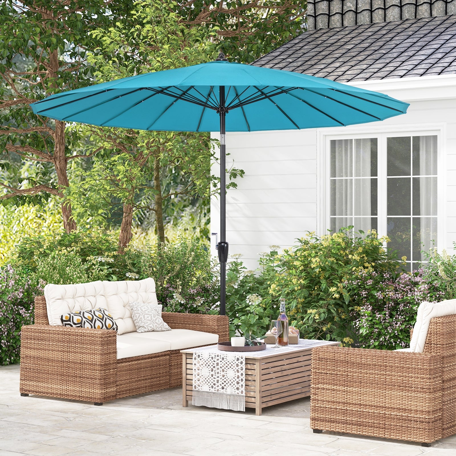 9 Feet Round Patio Umbrella, 18 Fiberglass Ribs, Turquoise Outdoor Umbrellas at Gallery Canada