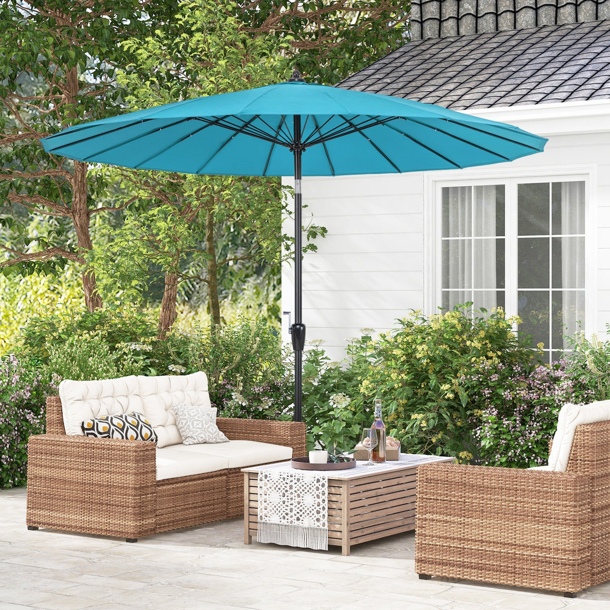 9 Feet Round Patio Umbrella, 18 Fiberglass Ribs, Turquoise Outdoor Umbrellas at Gallery Canada