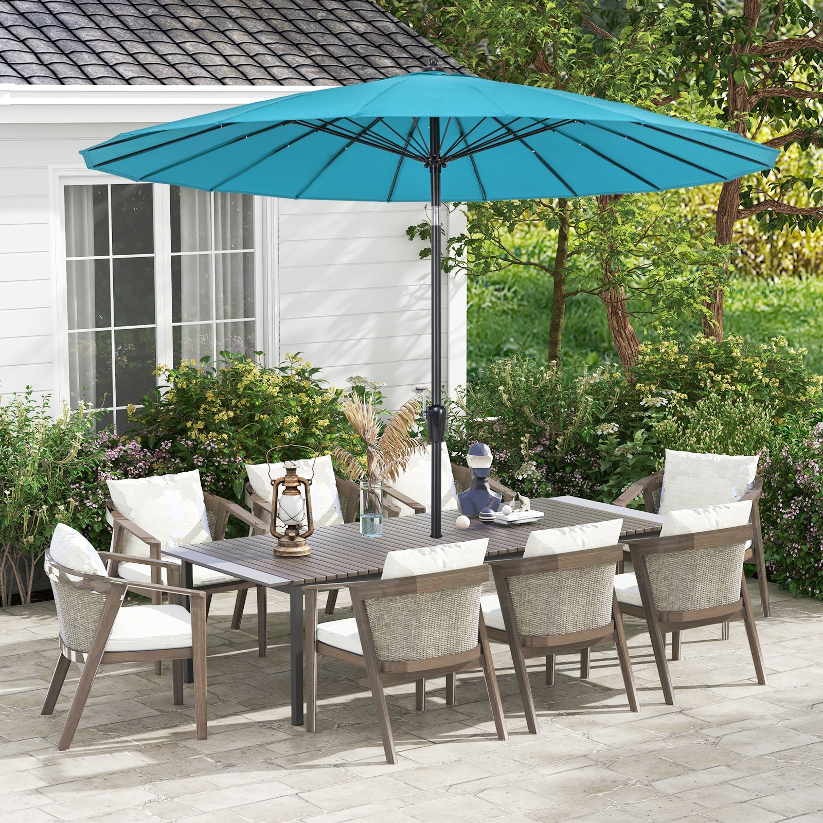 9 Feet Round Patio Umbrella, 18 Fiberglass Ribs, Turquoise Outdoor Umbrellas at Gallery Canada