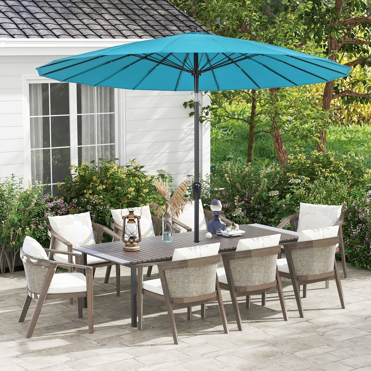 9 Feet Round Patio Umbrella, 18 Fiberglass Ribs, Turquoise Outdoor Umbrellas at Gallery Canada