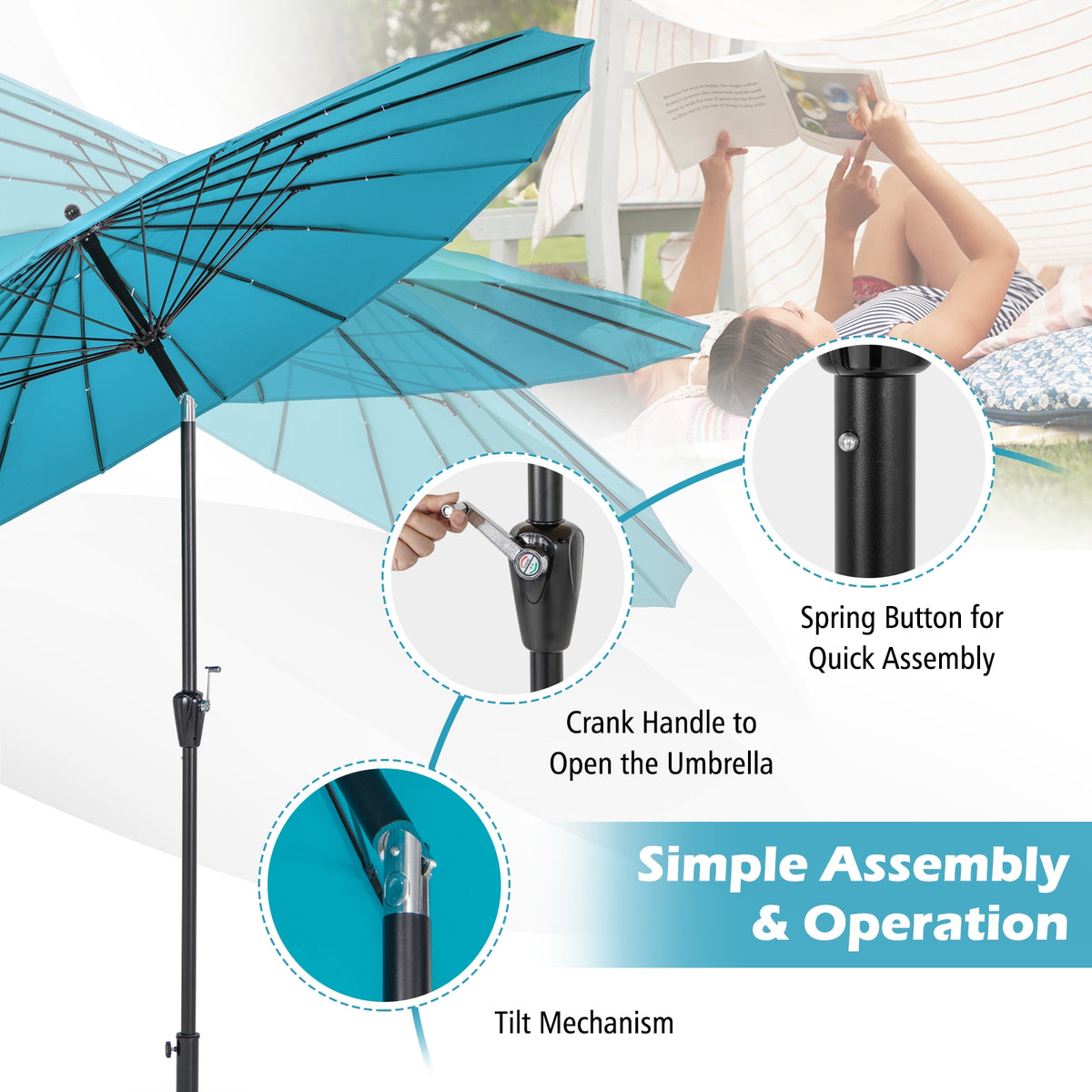 9 Feet Round Patio Umbrella, 18 Fiberglass Ribs, Turquoise Outdoor Umbrellas at Gallery Canada