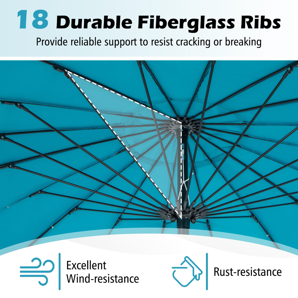 9 Feet Round Patio Umbrella, 18 Fiberglass Ribs, Turquoise Outdoor Umbrellas at Gallery Canada