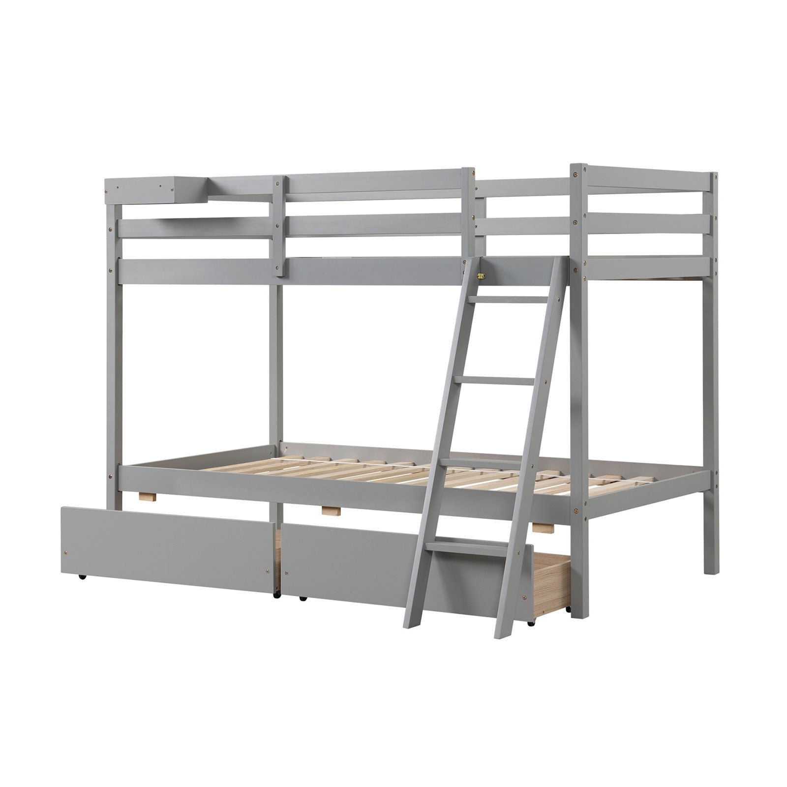 Twin Over Twin Bunk Bed, Wood Frame, 2 Storage Drawers, Ladder, Gray Bunk Bed Frame at Gallery Canada