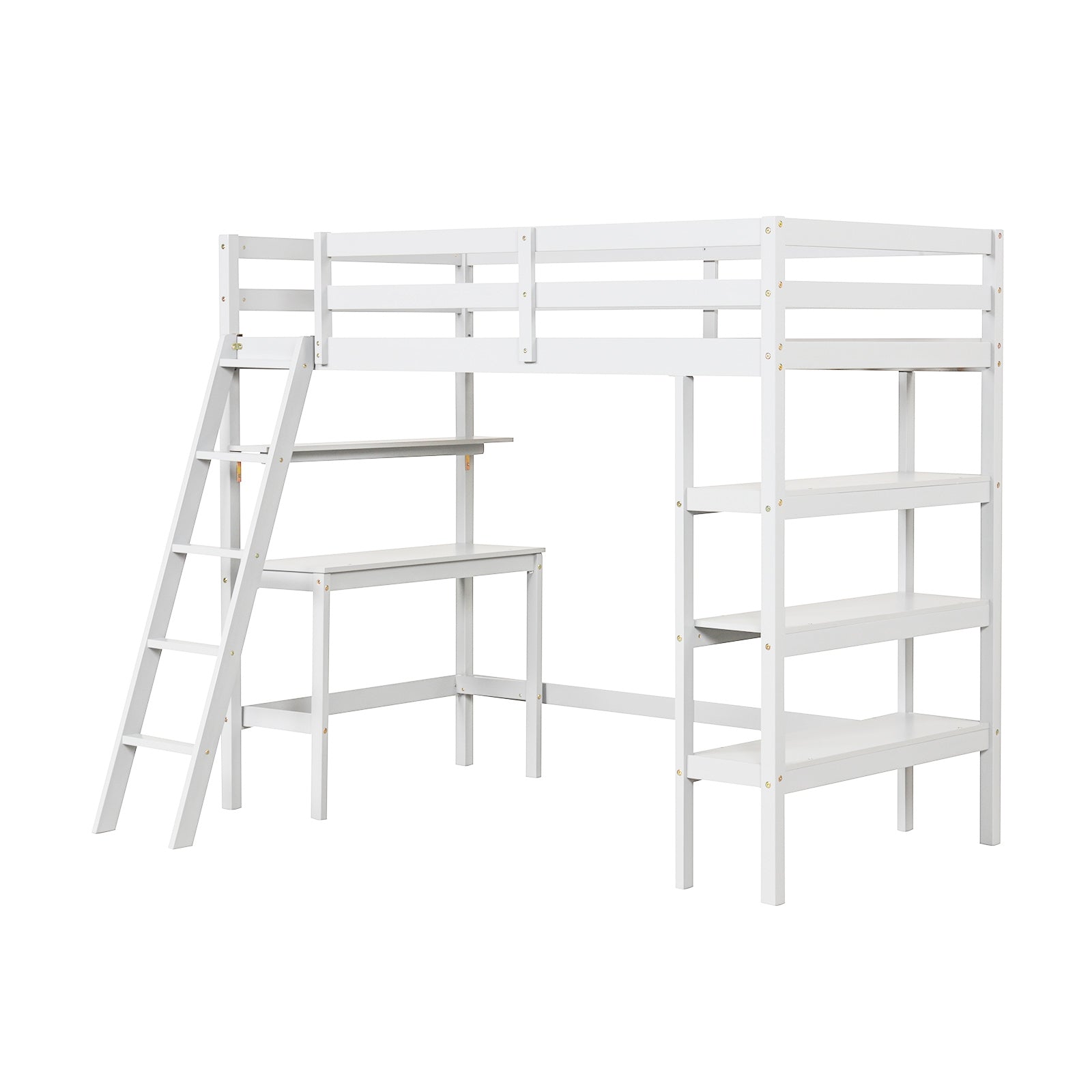 Twin Size Loft Bed With Desk, Bookshelves, White Bunk Bed Frame White at Gallery Canada