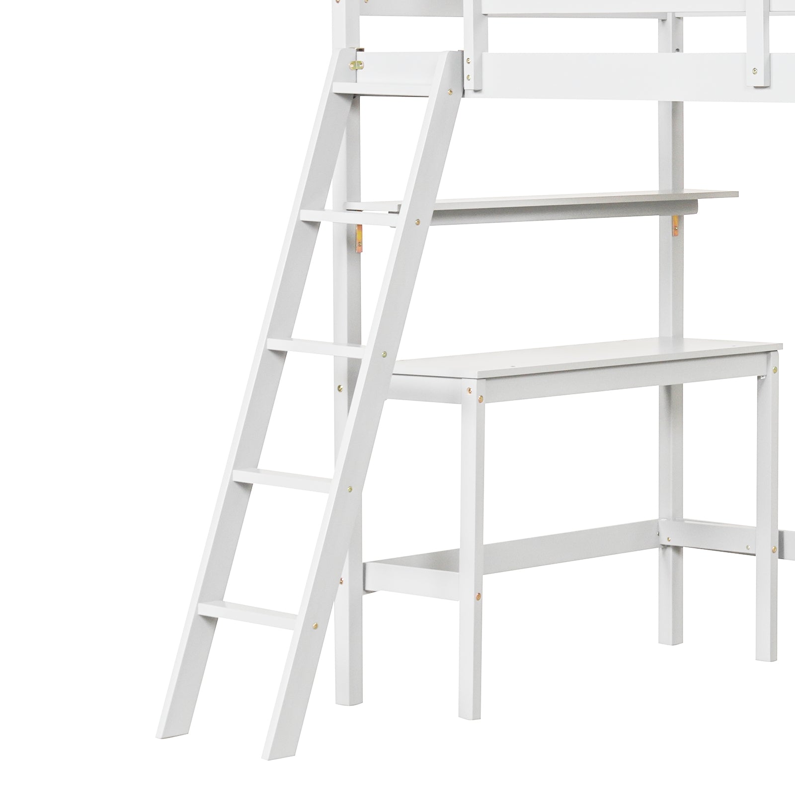 Twin Size Loft Bed With Desk, Bookshelves, White Bunk Bed Frame at Gallery Canada