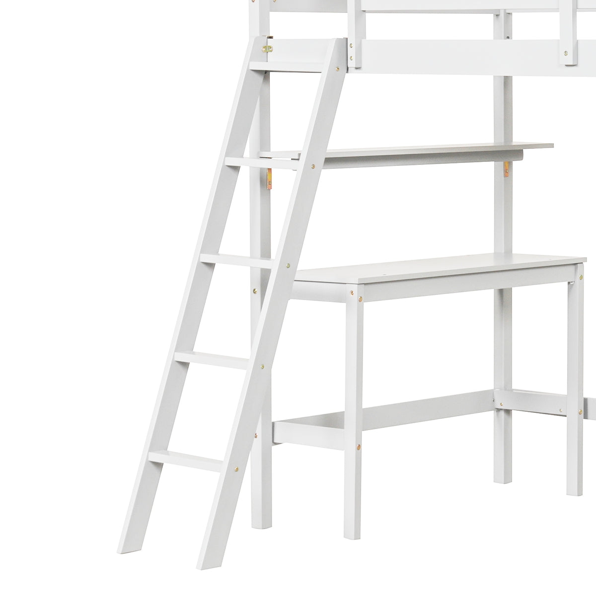 Twin Size Loft Bed With Desk, Bookshelves, White Bunk Bed Frame at Gallery Canada