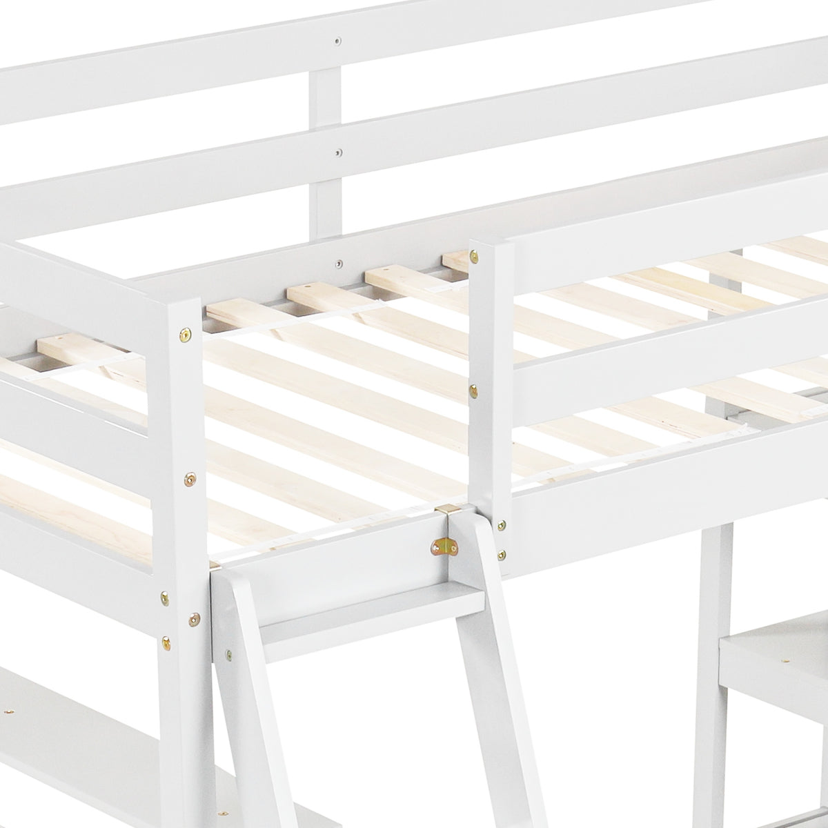 Twin Size Loft Bed With Desk, Bookshelves, White Bunk Bed Frame at Gallery Canada