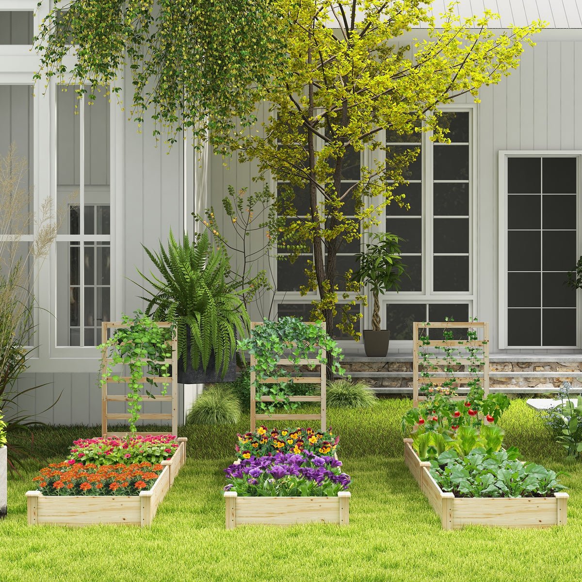 Raised Garden Bed with Planter Box and Trellis, Natural Raised Garden Beds at Gallery Canada