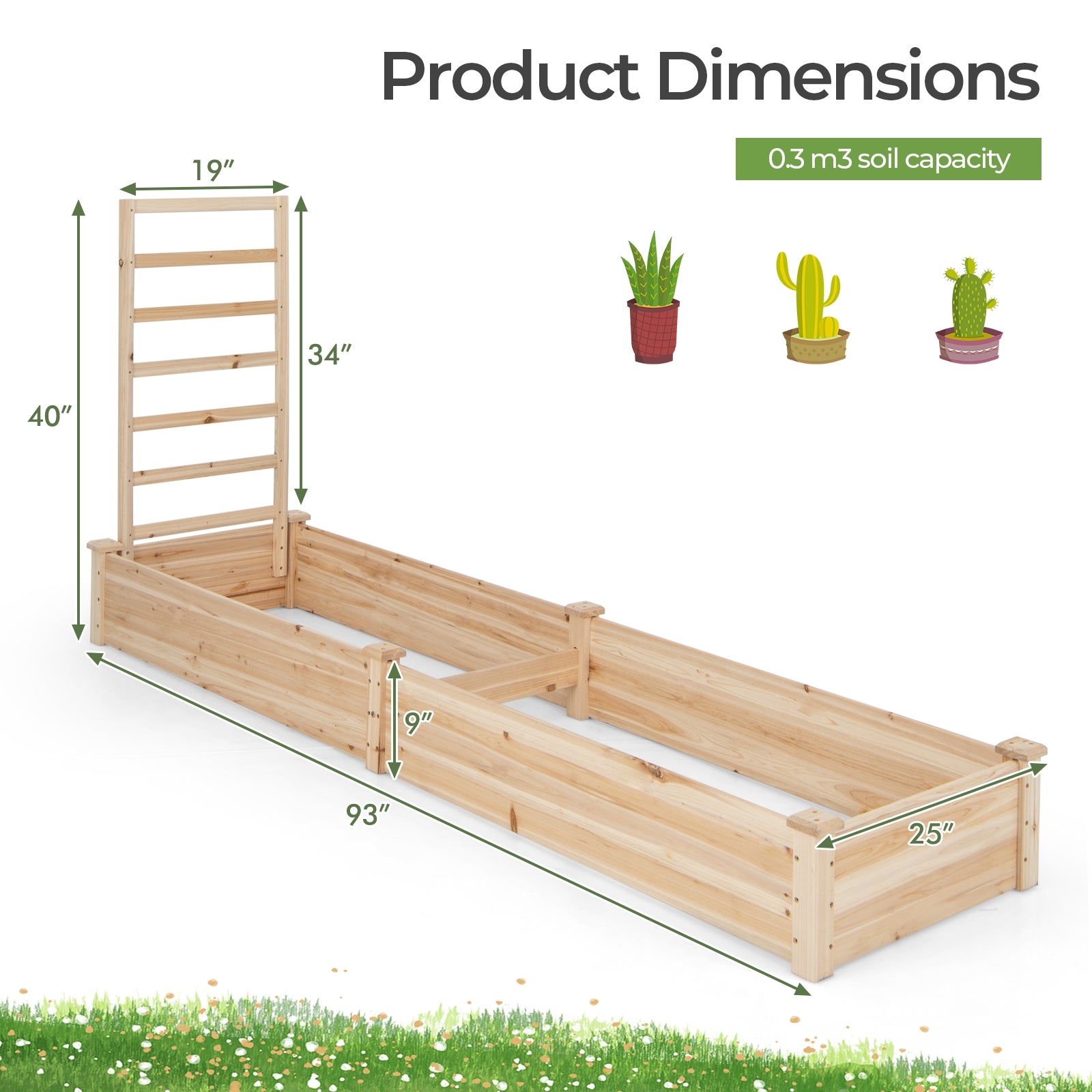 Raised Garden Bed with Planter Box and Trellis, Natural Raised Garden Beds at Gallery Canada