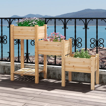 3-Tier Wooden Raised Garden Bed, Open Storage Shelf, Natural Raised Garden Beds at Gallery Canada