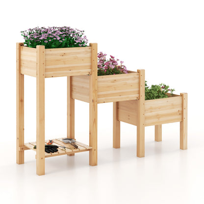 3-Tier Wooden Raised Garden Bed, Open Storage Shelf, Natural Raised Garden Beds Natural at Gallery Canada