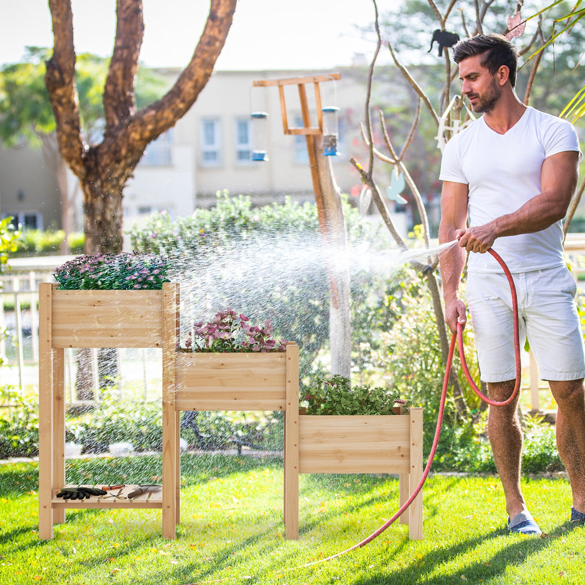 3-Tier Wooden Raised Garden Bed, Open Storage Shelf, Natural Raised Garden Beds at Gallery Canada