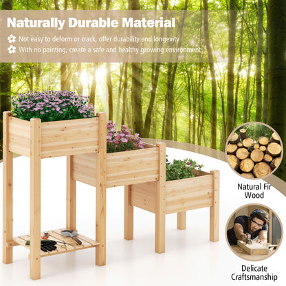 3-Tier Wooden Raised Garden Bed, Open Storage Shelf, Natural Raised Garden Beds at Gallery Canada