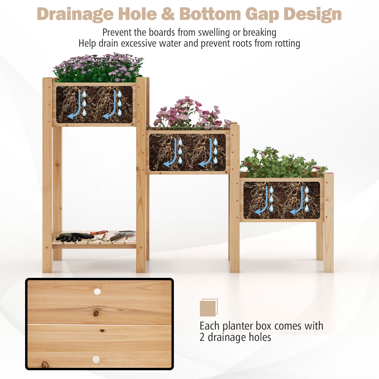3-Tier Wooden Raised Garden Bed, Open Storage Shelf, Natural Raised Garden Beds at Gallery Canada