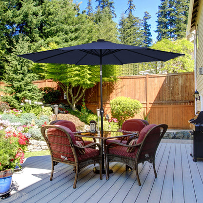 9 Feet Solar LED Patio Umbrella, Tilt Crank Lift, Dark Blue Outdoor Umbrellas at Gallery Canada
