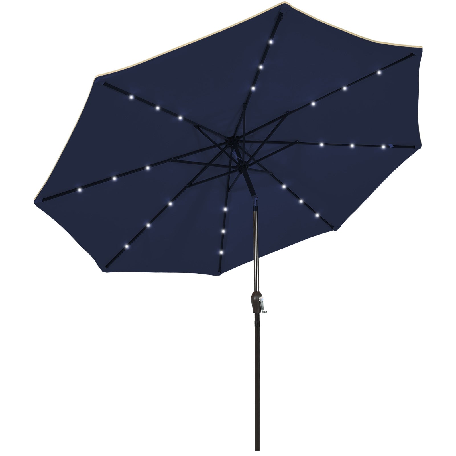 9 Feet Solar LED Patio Umbrella, Tilt Crank Lift, Dark Blue Outdoor Umbrellas Dark Blue at Gallery Canada