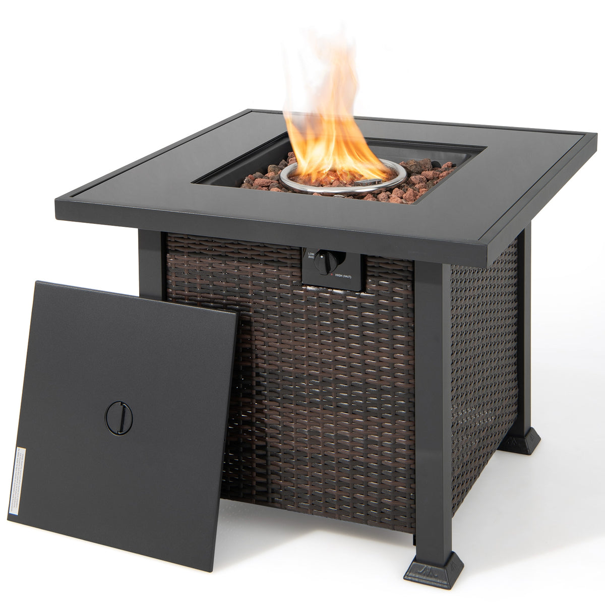 9 Piece Patio Set, 32” Fire Pit Table, 50000 BTU Propane Fire Pit, Red Outdoor Seating & Patio Chairs at Gallery Canada