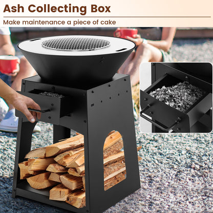 Patio Fire Pit With Firewood Log Rack, Grill, Ash Box, Black Fire Pits at Gallery Canada