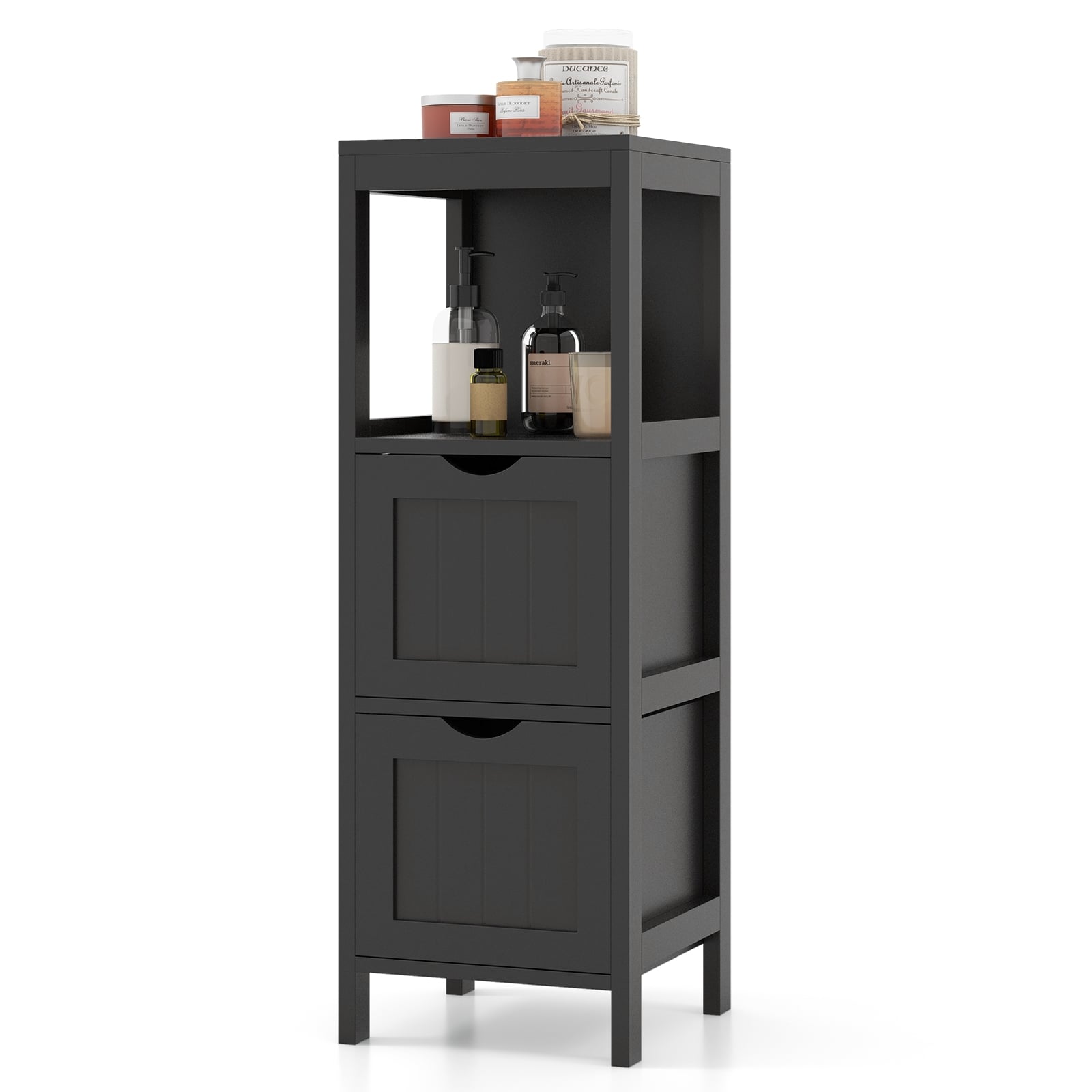 Freestanding Storage Cabinet, 2 Removable Drawers, Black Floor Cabinets Black at Gallery Canada