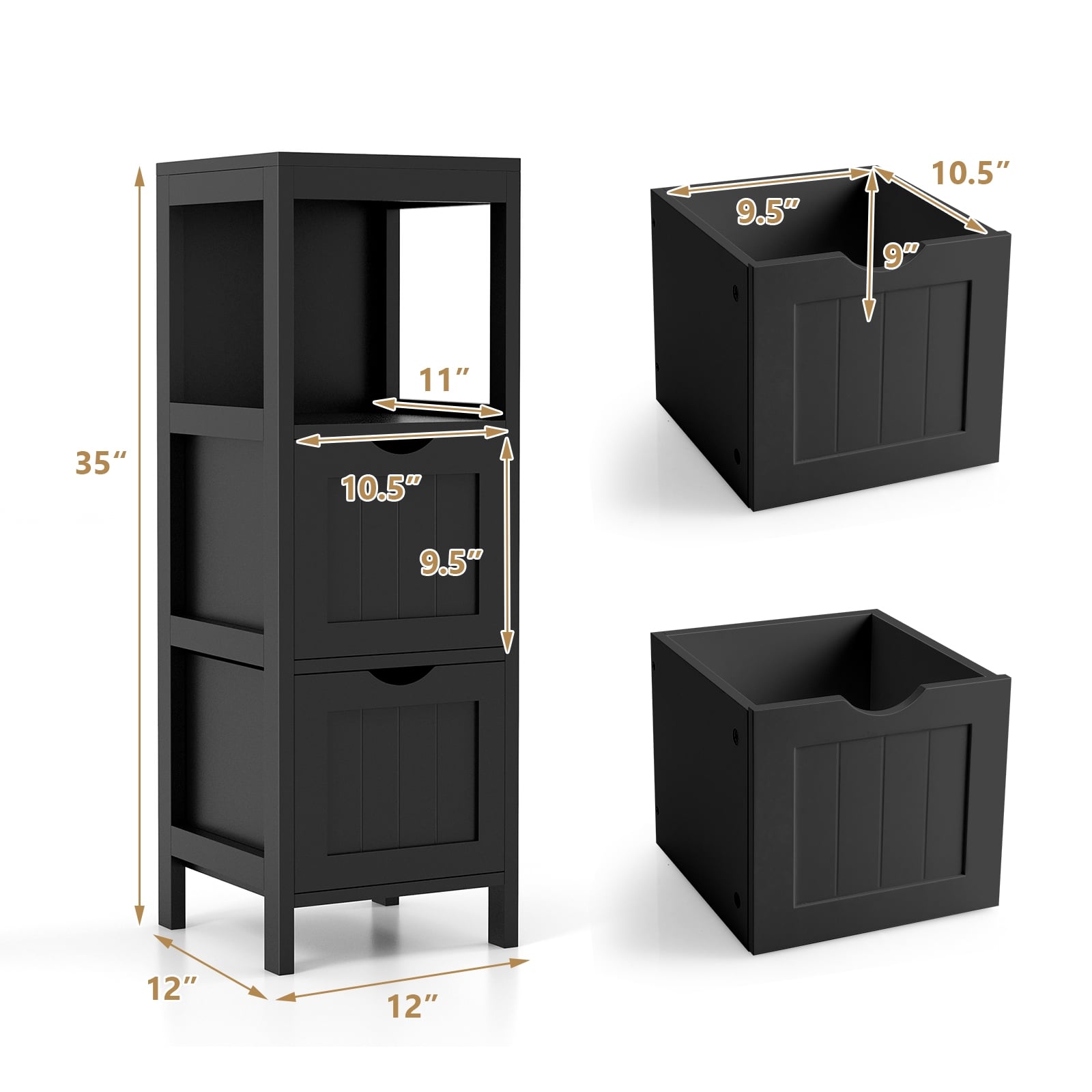 Freestanding Storage Cabinet, 2 Removable Drawers, Black Floor Cabinets at Gallery Canada