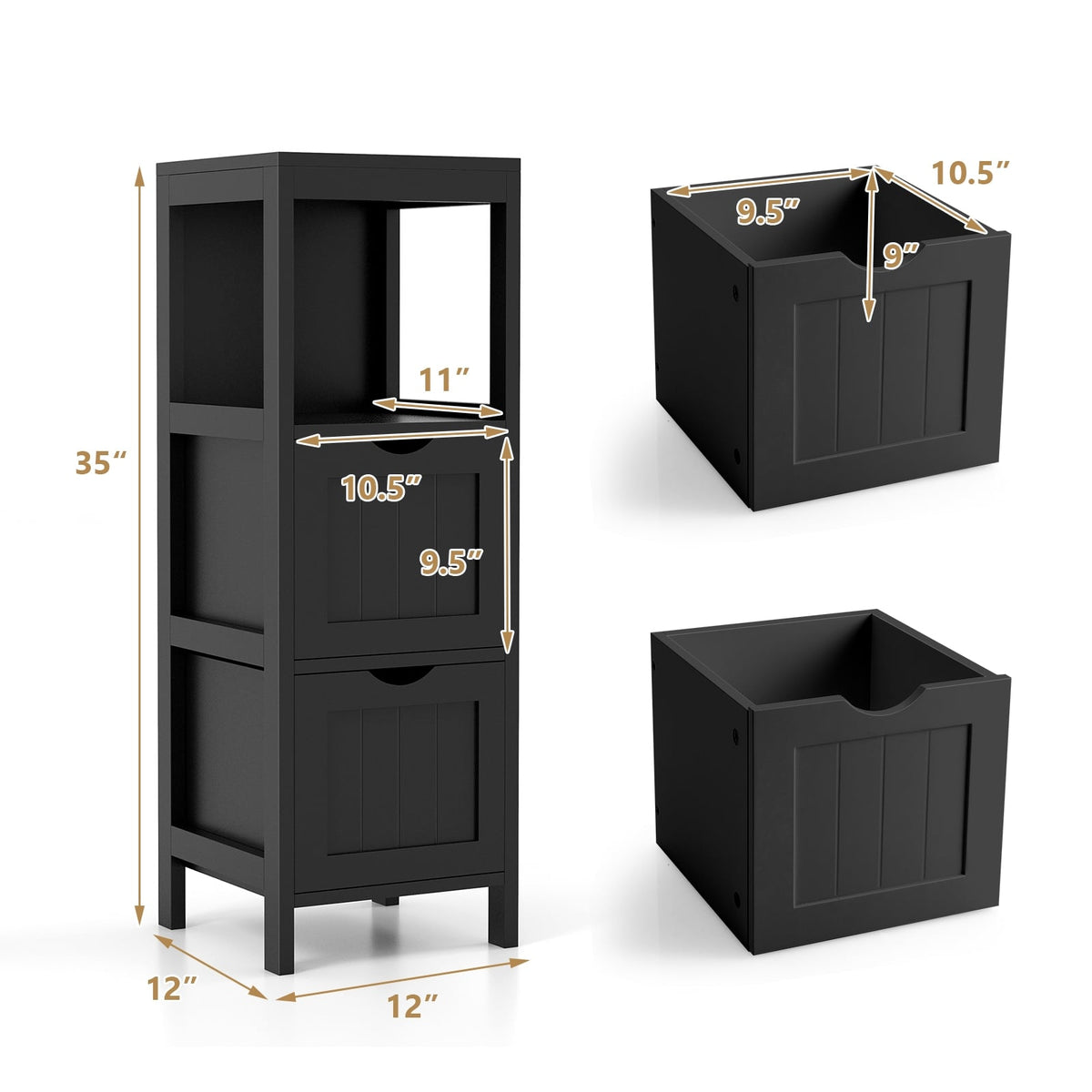 Freestanding Storage Cabinet, 2 Removable Drawers, Black Floor Cabinets at Gallery Canada