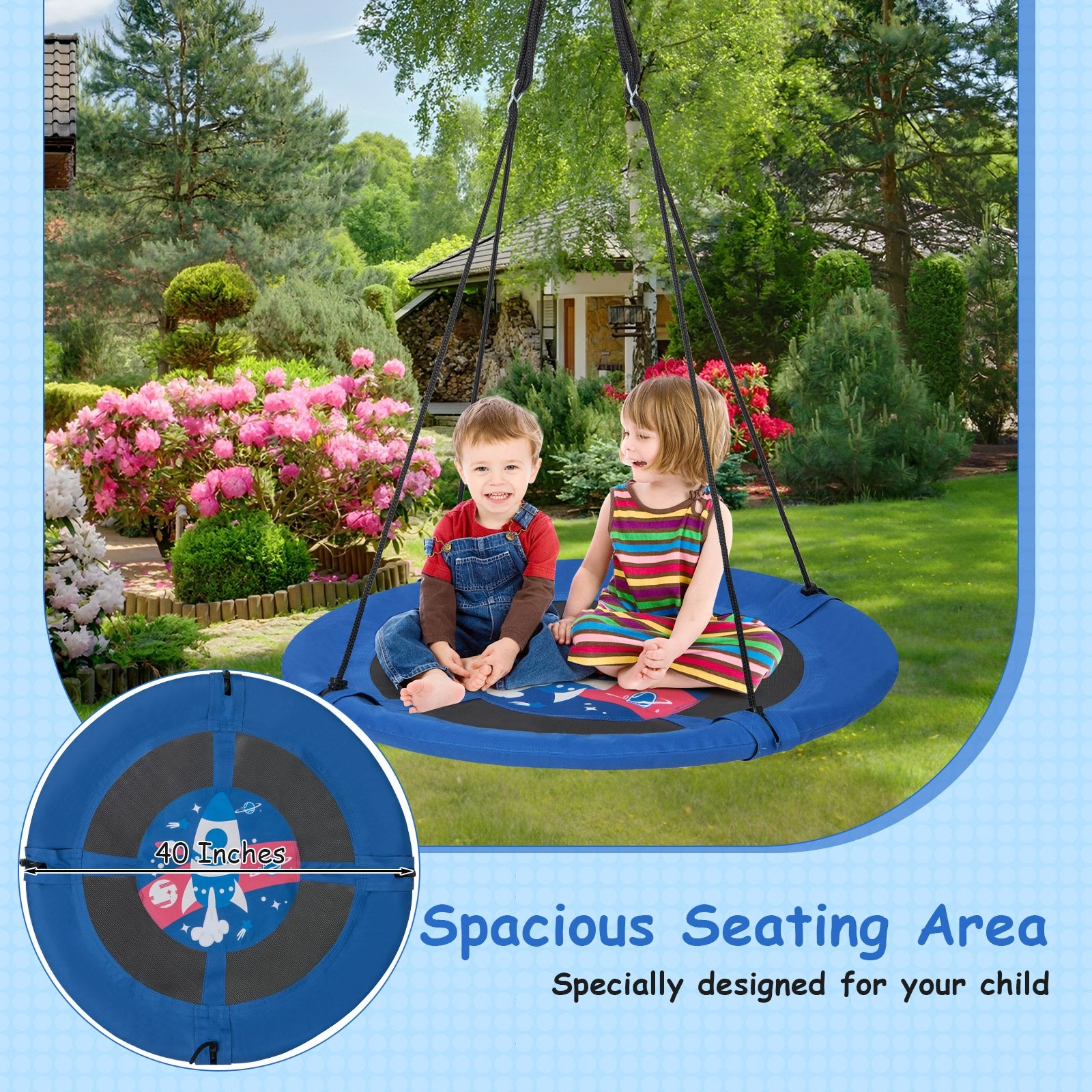 40 Inches Saucer Tree Swing, Adjustable Ropes, 900D Oxford Fabric, Rocket Swing & Playsets at Gallery Canada