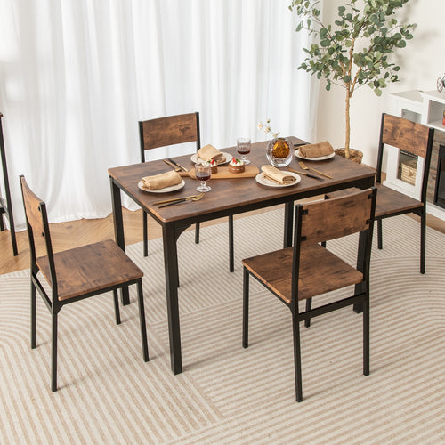 5 Piece Dining Table Set, Industrial Style, Kitchen Table And Chairs For 4, Brown