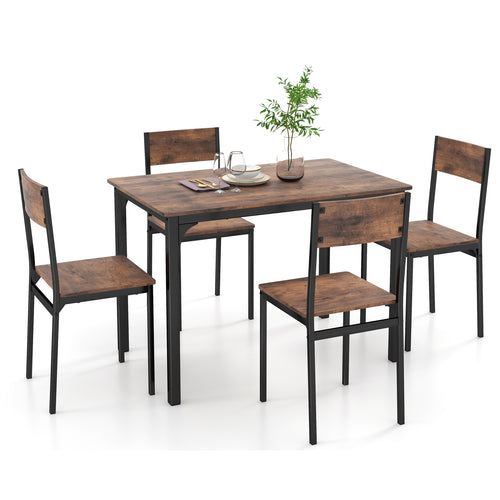 5 Piece Dining Table Set, Industrial Style, Kitchen Table And Chairs For 4, Brown