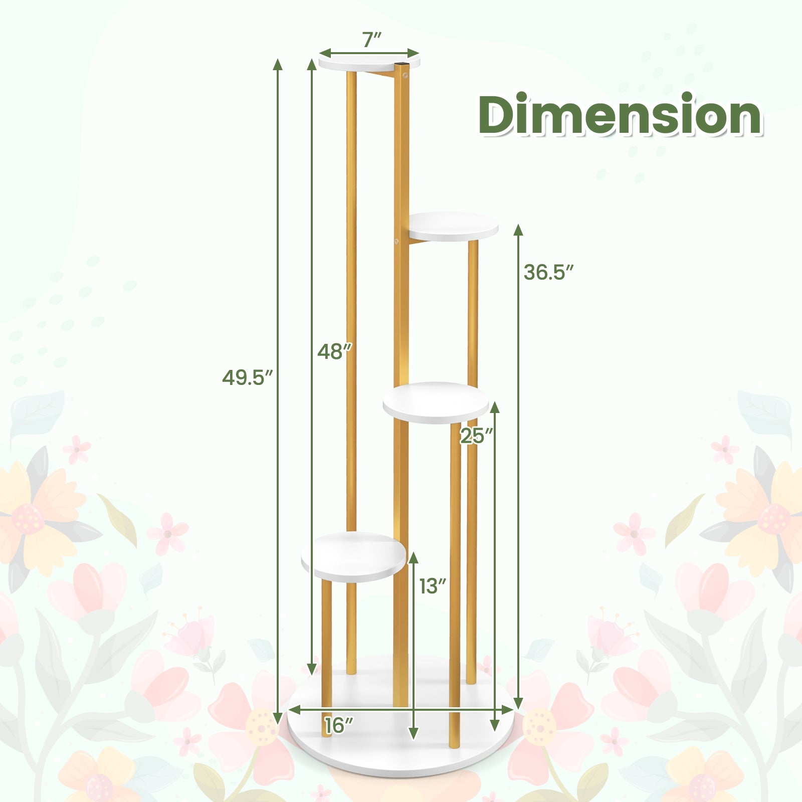 Indoor Metal Plant Stand, Corner Shelf, Golden Frame, White Plant Stands at Gallery Canada