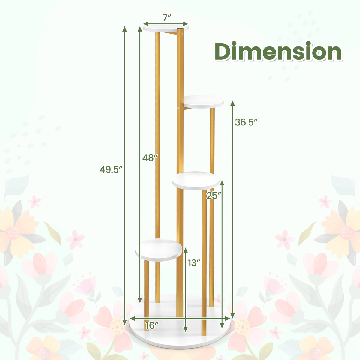 Indoor Metal Plant Stand, Corner Shelf, Golden Frame, White Plant Stands at Gallery Canada