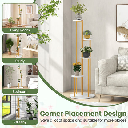 Indoor Metal Plant Stand, Corner Shelf, Golden Frame, White Plant Stands at Gallery Canada